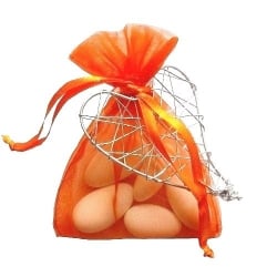 Gastgeschenk Mandelsäckchen Organza in Orange mit Herz in Silber