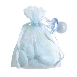 Gastgeschenk Mandelsäckchen Organza in Hellblau mit Schnuller
