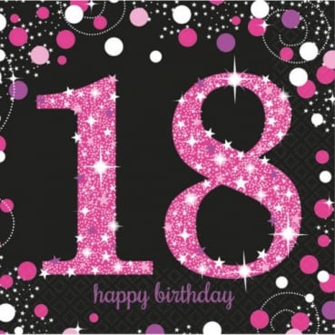 16er Pack Servietten Funkelnde 18, Geburtstag in Pink, 33 x 33 cm