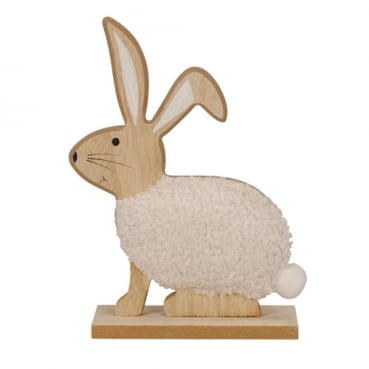 Holz Osterhase mit Plüsch in Creme/Hellbraun, 20 cm