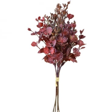 Kunstblume, Eukalyptus Blätterbund in Rot, 35 cm