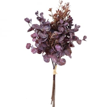 Kunstblume, Eukalyptus Blätterbund in Violett, 35 cm