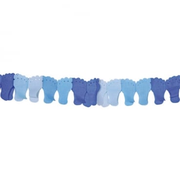 6 Meter Papier Girlande Baby Füßchen in Blau, 16 cm