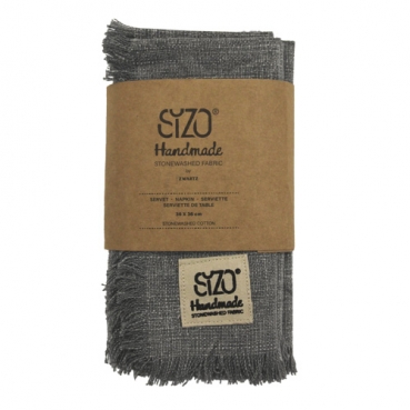 4 Baumwoll Servietten, Sizo® Handmade, stonewashed, in Grau, 36 x 36 cm