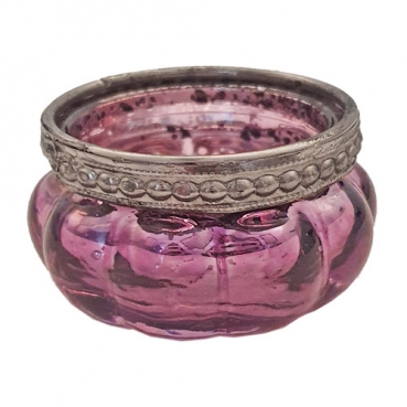 Teelichtglas Vintage mit Metallrand in Beere/Silber verspiegelt, 60 mm