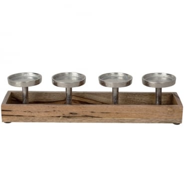 Holz Adventskranzgestell mit 4 Metall Kerzenhaltern, in Braun/Silber, 42 cm