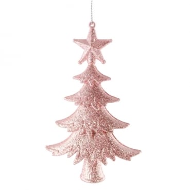 Christbaumschmuck Tannenbaum in Rosa glitzernd, 14,5 cm