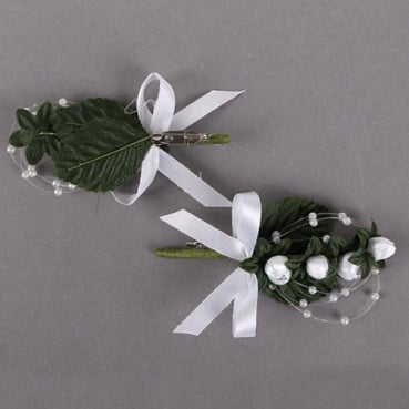 Anstecker Kommunion, Hochzeit Kugelblüten mit Perlen in Weiß, 95 mm