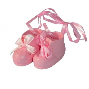 1 Paar Babyschuhe zur Taufe mit Schleifchen in Rosa