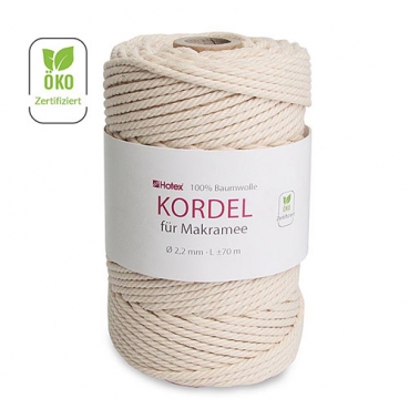 70 Meter Baumwoll Kordel in Creme, 2,2 mm, für Makramee