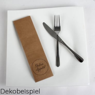 4 Papier Bestecktüten -Guten Appetit- in Braun mit schwarzer Schrift, 25 cm