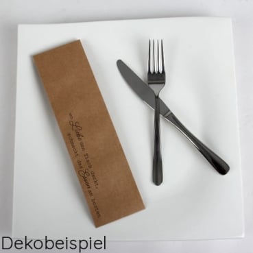 4 Papier Bestecktüten -Wo Liebe den Tisch deckt- in Braun mit schwarzer Schrift, 25 cm