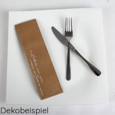 4 Papier Bestecktüten -Wo Liebe den Tisch deckt- in Braun mit weißer Schrift, 25 cm