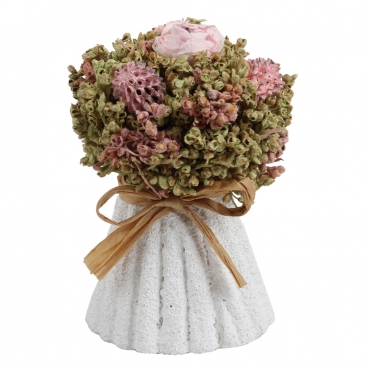 Kleines Trockenblumen Bouquet, Fuß in Keramik-Optik, 12 cm Kleines Trockenblumen Bouquet in Rosa und Hellgrün mit Fuß in Keramik-Optik, 12 cm.