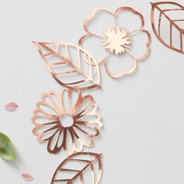 3 Meter Girlande, Blumen, Blätterdesgin in Roségold, 90 mm 3 Meter Girlande, Blumen, Blätterdesgin in Roségold, 90 mm