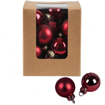 20 Mini Christbaumkugeln in Bordeaux matt und glänzend, 30 mm
