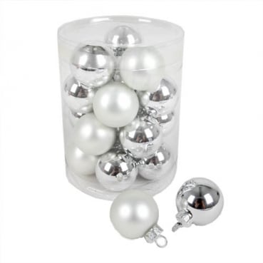 20 Mini Christbaumkugeln in Silber matt und glänzend, 30 mm