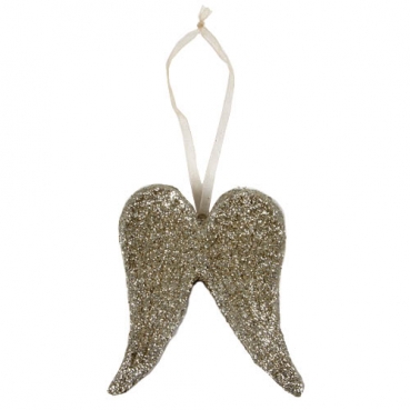 Christbaumschmuck, Geschenkanhänger Engelsflügel in Gold glitzernd, 80 mm