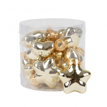 12 Mini Glas Christbaumschmuck-Sterne in Champagner-Gold glänzend, 40 mm