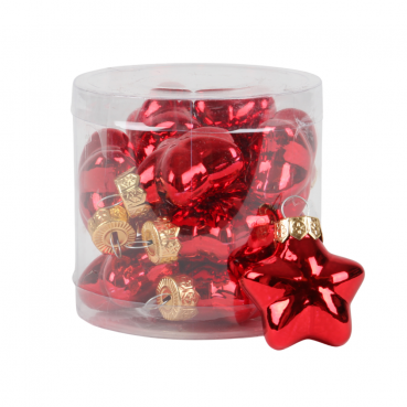 12 Mini Glas Christbaumschmuck-Sterne in Rot glänzend, 40 mm