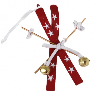 Christbaumschmuck, Geschenkanhänger, Ski in Rot/Weiß, 60 mm