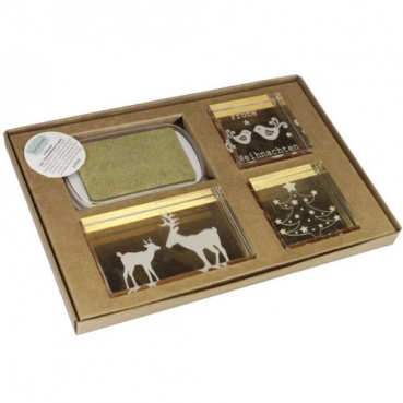 Clear-Stempel-Set Weihnachten I mit Stempelkissen in Gold, Karten basteln