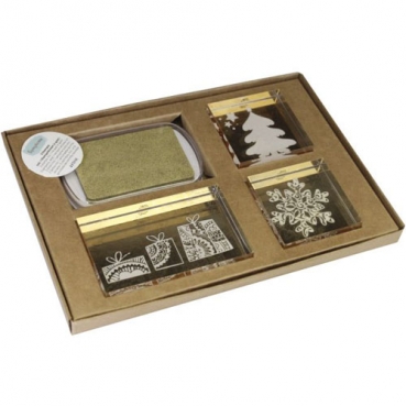 Clear-Stempel-Set Weihnachten II mit Stempelkissen in Gold, Karten basteln