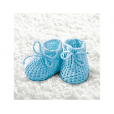 20er Pack Cocktail Servietten Taufe, Baby Strickschühchen in Hellblau, 24 x 24 cm