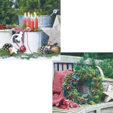 20er Pack Cocktail-Servietten Set 10 + 10, Weihnachten, 25 x 25 cm