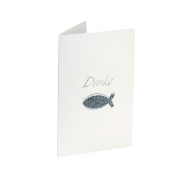 Danksagungskarte Glitzer Fisch in Weiß Metallic