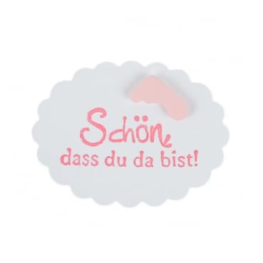 5 Geschenk-Buttons Taufe, Babyfüßchen in Rosa, 50 x 35 mm