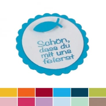 5 Buttons -Schön, dass du mit uns feierst-, 38 mm, in 12 Farben