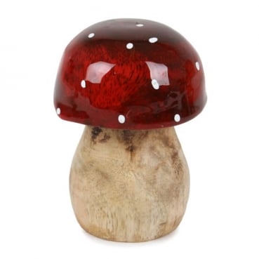 Deko Fliegenpilz aus Mangoholz, Hut rund, rot lasiert, 70 mm