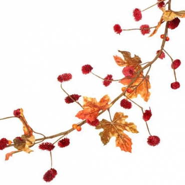 1,2 Meter Ahornlätter Herbst Girlande mit Beeren, in Rot-Braun mit Schlaufe