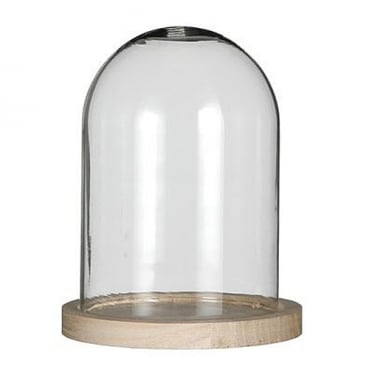 Deko Glas Glocke auf Holzsockel, 16,5 cm