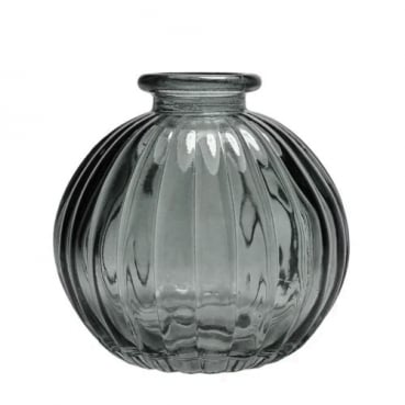 Kleines Glas Kugel Väschen, gestreift in Rauchgrau, 85 mm