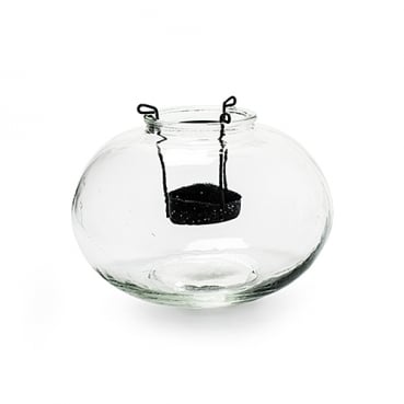 Glas Windlicht, rund, mit Metall Teelichthalter Einsatz, 15 cm