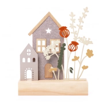 Herbstzauber Filz Haus, Metall Haus und Blumen, 18,5 cm