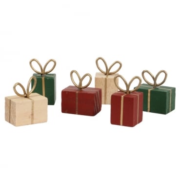 6 kleine Holz Deko Geschenke, Weihnachten, 30 - 32 mm