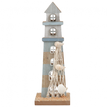 Holz Leuchtturm Maritim Hellblau/Weiß, 20 cm