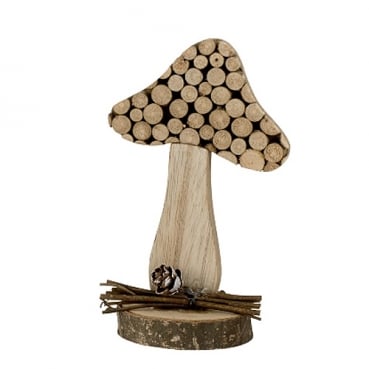 Deko Holz Pilz mit Verzierung in Hellbraun, 15 cm, Nr. 2