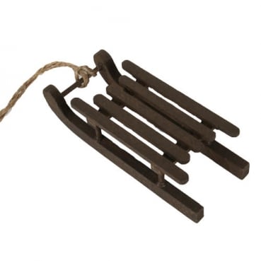 Deko Holz Schlitten mit Sisalschlaufe in Dunkelbraun, 95 mm
