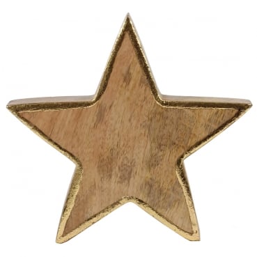 Großer Mangoholz Stern, Weihnachten, mit Rand in Gold, 18 cm Großer Mangoholz Stern, Weihnachten, mit Rand in Gold, 18 cm.