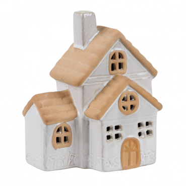 Keramik Haus mit Windfang, LED Beleuchtung, 14 cm.