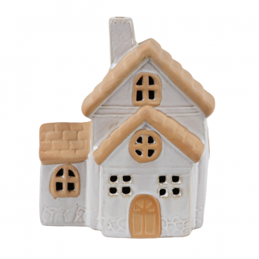 Keramik Haus mit Windfang, LED Beleuchtung, 14 cm