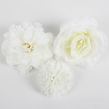 3er Set Deko Blumenkopf Mix in Weiß, 7,5 cm - 11 cm