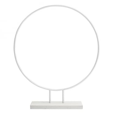 Metall Ring zum Verzieren auf Holz Sockel in Weiß, 30 cm
