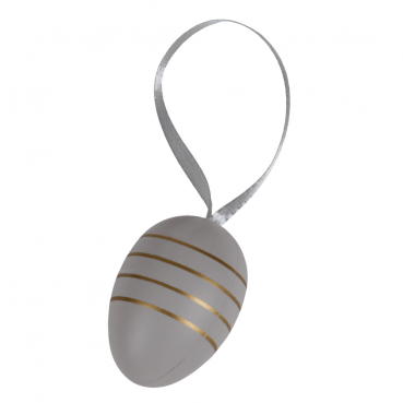 Deko Osterei zum Aufängen in Grau mit goldenen Streifen quer.