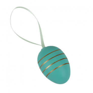 Deko Osterei zum Aufängen in Türkisgrün mit goldenen Streifen quer.