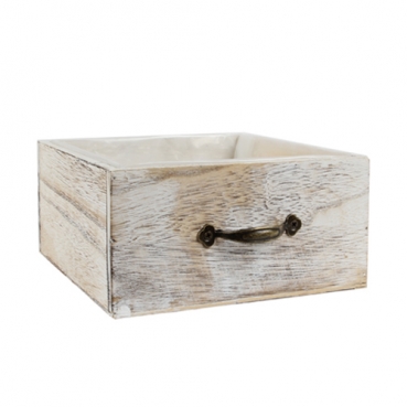 Holz Deko Schublade, Pflanzschublade, Shabby Chic, Größe M in Weiß/Braun, 20 cm
